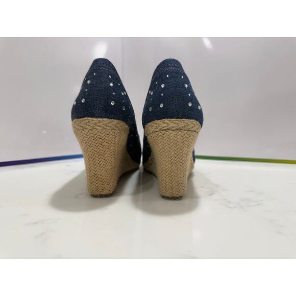 Skechers Denim & Sparkles Wedge Peep Toe Heels Size 7.5 Excellent Condition - Picture 5 of 8